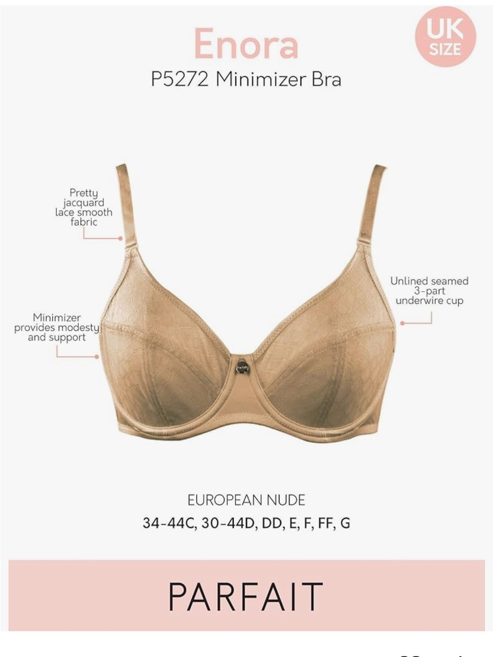Parfait Enora P5272 Minimizer Bra in European Nude 34H (UK) or 34K (USA)